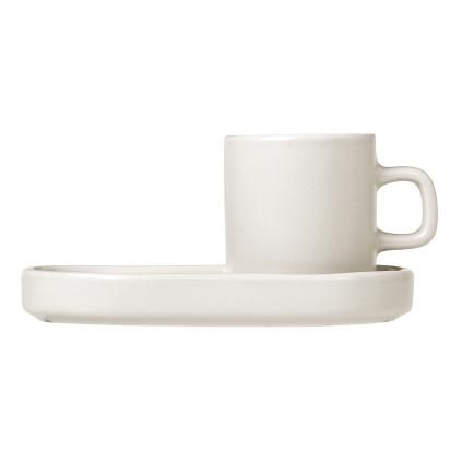 Hrnek na espresso MIO, sada 2 ks, s podtácky, krémová, Blomus