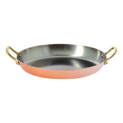 Měděná servírovací oválná pánev s bronzovými uchy 36 cm Inocuivre de Buyer