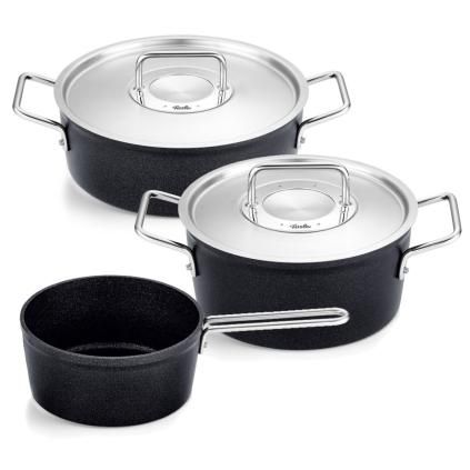 Sada hrnců ADAMANT, nerezové poklice, sada 3 ks, nepřilnavý povrch, Fissler