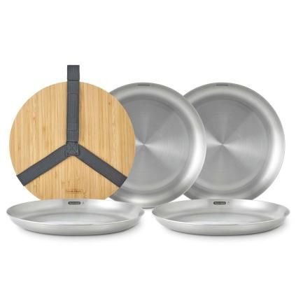 Jídelní talíř OUTDOOR 25 cm, sada 4 ks, stříbrná, nerezová ocel, Black+Blum