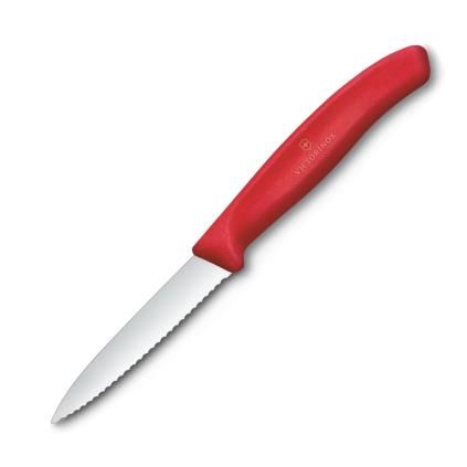 Ořezávací nůž SWISS CLASSIC 8 cm, vroubkovaný, špičatý, červená, plast, Victorinox