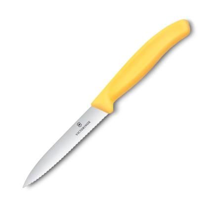 Ořezávací nůž SWISS CLASSIC 10 cm, vroubkovaný, žlutá, plast, Victorinox