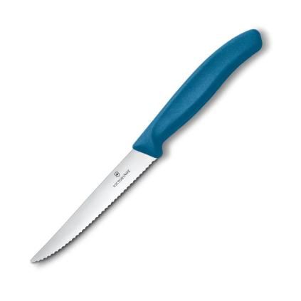 Steakový nůž SWISS CLASSIC 11 cm, vroubkovaný, modrá, plast, Victorinox