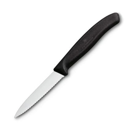 Ořezávací nůž SWISS CLASSIC 8 cm, vroubkovaný, špičatý, černá, plast, Victorinox