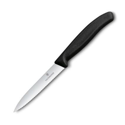 Ořezávací nůž SWISS CLASSIC 10 cm, vroubkovaný, černá, plast, Victorinox