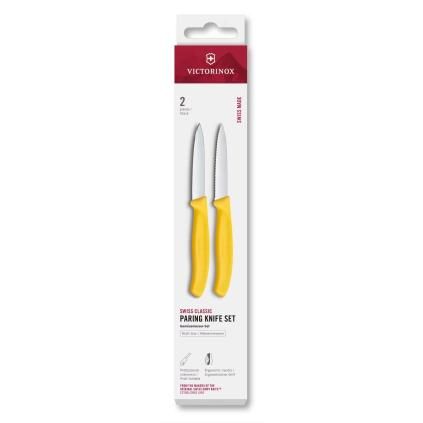 Sada nožů SWISS CLASSIC 8 cm, rovné a vroubkované ostří, špičaté, sada 2 ks, žlutá, plast, Victorino