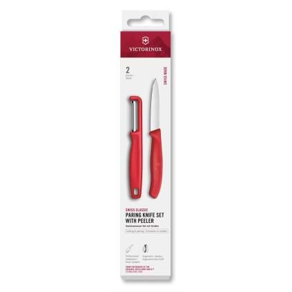 Sada nože a klasické škrabky SWISS CLASSIC, sada 2 ks, červená, plast, Victorinox