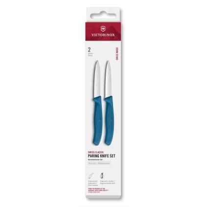 Sada nožů SWISS CLASSIC 8 cm, rovné a vroubkované ostří, špičaté, sada 2 ks, modrá, plast, Victorino