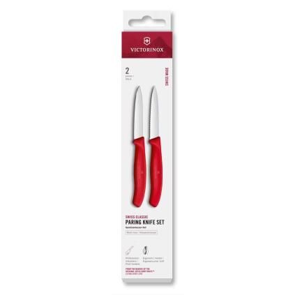 Sada nožů SWISS CLASSIC 8 cm, rovné a vroubkované ostří, špičaté, sada 2 ks, červená, plast, Victori