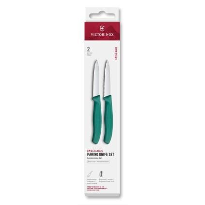 Sada nožů SWISS CLASSIC 8 cm, rovné a vroubkované ostří, špičaté, sada 2 ks, zelená, plast, Victorin