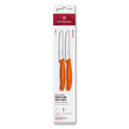 Sada nožů SWISS CLASSIC 11 cm, sada 2 ks, vroubkované, oranžová, plast, Victorinox