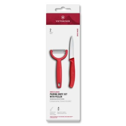 Sada nože a Y škrabky SWISS CLASSIC, sada 2 ks, červená, plast, Victorinox