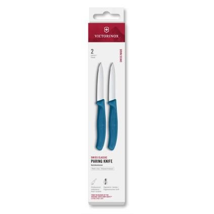 Sada nožů SWISS CLASSIC 8 cm, rovné ostří, špičaté, sada 2 ks, modrá, plast, Victorinox