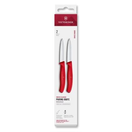 Sada nožů SWISS CLASSIC 8 cm, rovné ostří, špičaté, sada 2 ks, červená, plast, Victorinox