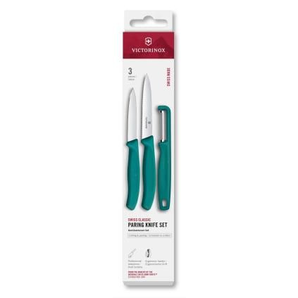 Sada nože a škrabky SWISS CLASSIC, sada 3 ks, zelená, plast, Victorinox