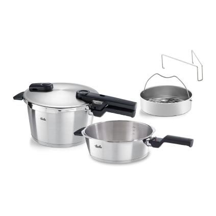 Tlakový hrnec VITAQUICK PREMIUM 2,5 l + 4,5 l, sada 2 ks, s napařovací vložkou, Fissler