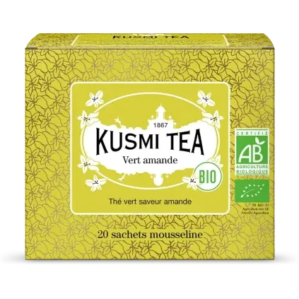 Bio zelený čaj GREEN ALMOND, 20 mušelínových sáčků, Kusmi Tea