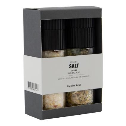 Dárková sada koření 120 + 80 g, bio chilli sůl a bio sůl s medvědím česnekem, Nicolas Vahé